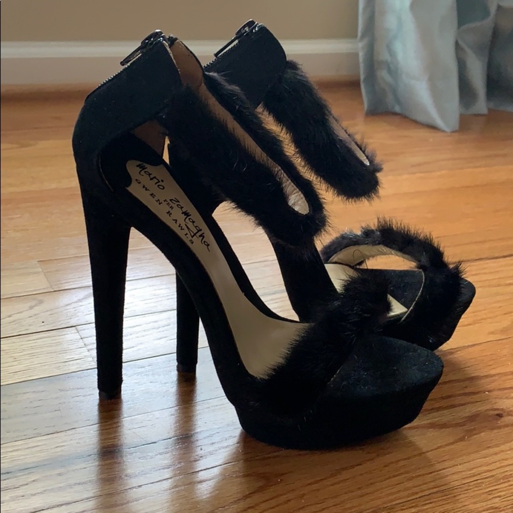 Mario Zamagna Black mink stilettos